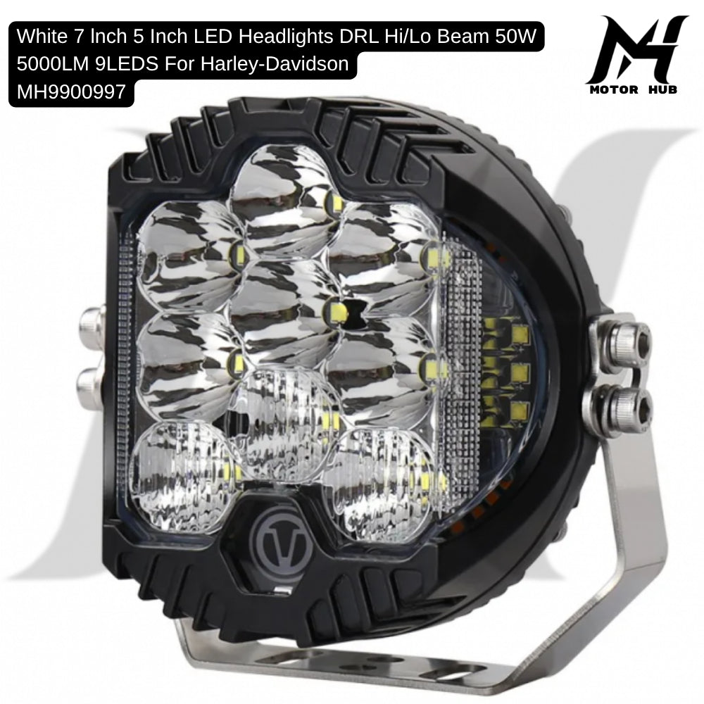 White 7 lnch 5 Inch LED Headlights DRL Hi/Lo Beam 50W 5000LM 9LEDS For Harley-Davidson MH9900997