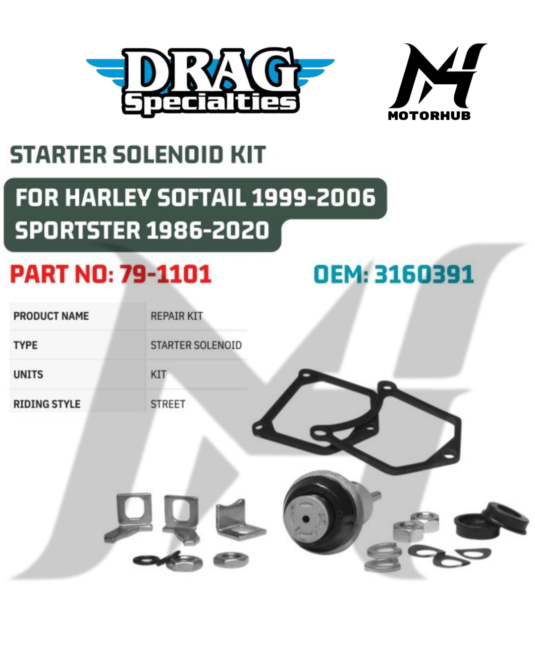 STARTER SOLENOID KIT FOR HARLEY SOFTAIL 1999-2006 SPORTSTER 1986-2020 79-1101 OEM 3160391