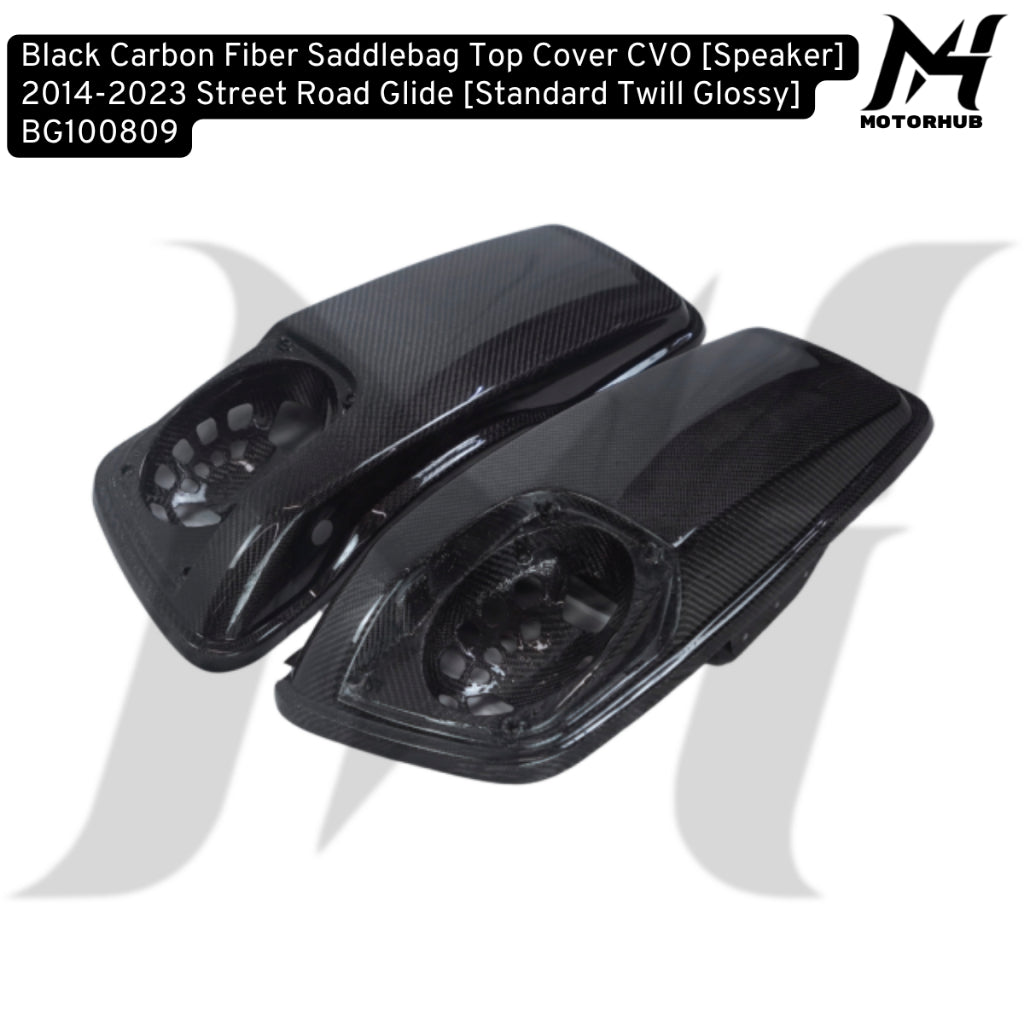 Black Carbon Fiber Saddlebag Top Cover CVO [Speaker] 2014-2023 Street Road Glide [Standard Twill Glossy] BG100809