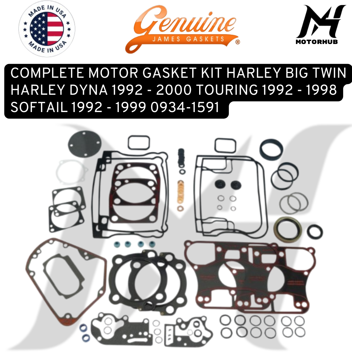 COMPLETE MOTOR GASKET KIT HARLEY BIG TWIN HARLEY DYNA 1992 - 2000 TOURING 1992 - 1998 SOFTAIL 1992 - 1999 0934-1591 OEM 17041-92 17041-92A KODE 17041 92 MLS