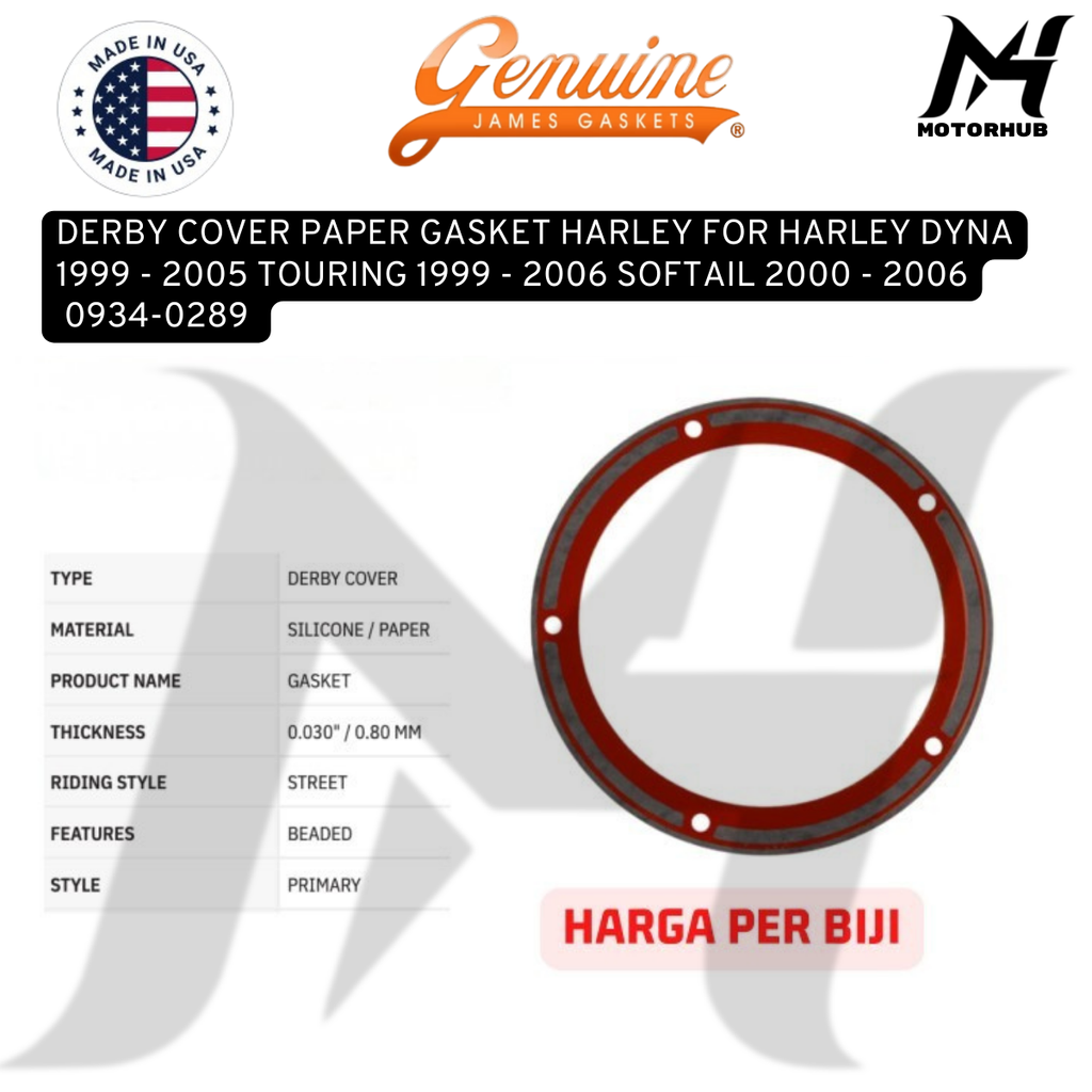 DERBY COVER PAPER GASKET HARLEY FOR HARLEY DYNA 1999 - 2005 TOURING 1999 - 2006 SOFTAIL 2000 - 2006 0934-0289 OEM 25416-99X