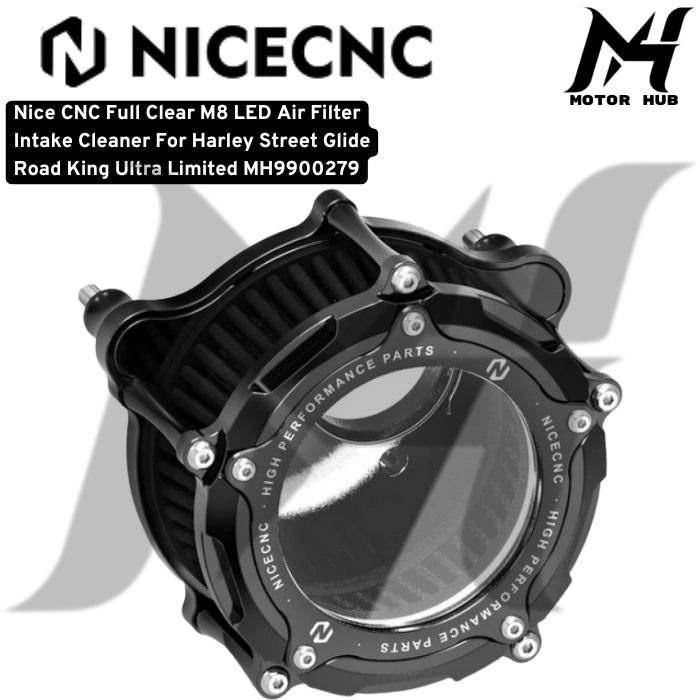 M8 Nice CNC Full Clear M8 LED Air Filter Intake Cleaner For Harley Street Glide Road King Ultra Limited MH9900279