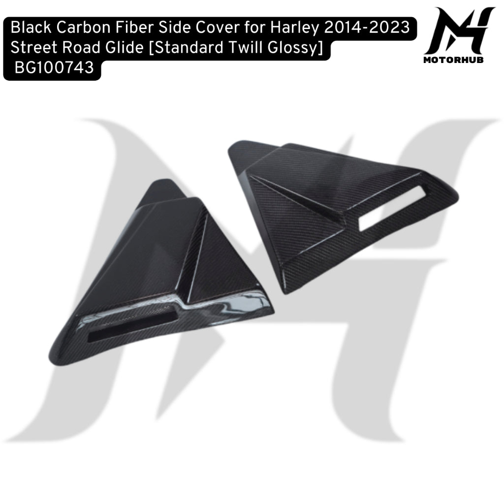 Black Carbon Fiber Side Cover for Harley 2014-2023 Street Road Glide [Standard Twill Glossy] BG100743