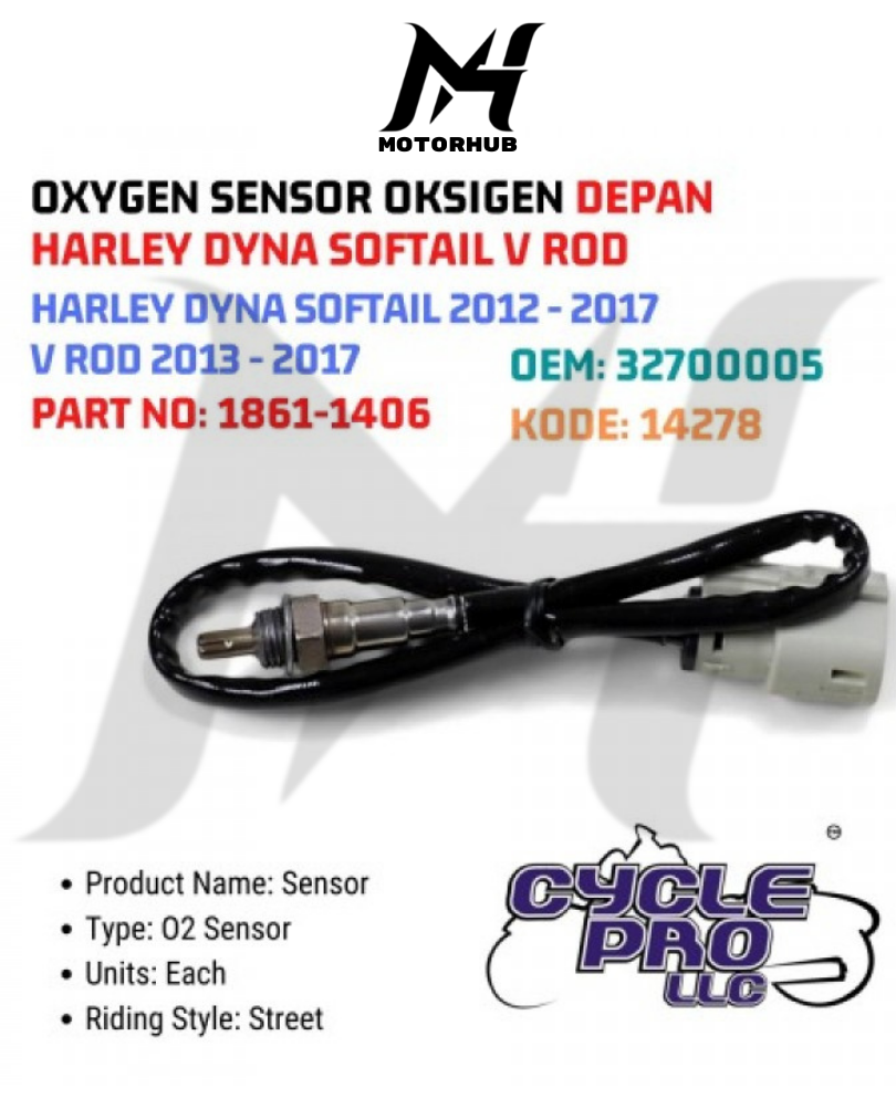 OXYGEN SENSOR OKSIGEN DEPAN HARLEY DYNA SOFTAIL 2012 - 2017 V ROD 2013 - 2017 1861-1406 OEM 32700005 KODE 14278