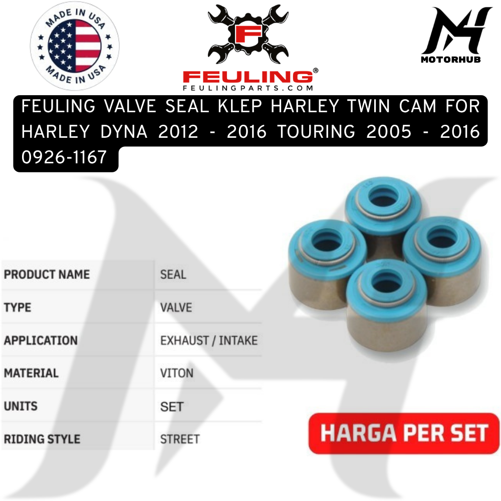 FEULING VALVE SEAL KLEP HARLEY TWIN CAM FOR HARLEY DYNA 2012 - 2016 TOURING 2005 - 2016 0926-1167 OEM 18094-02A KODE 1076