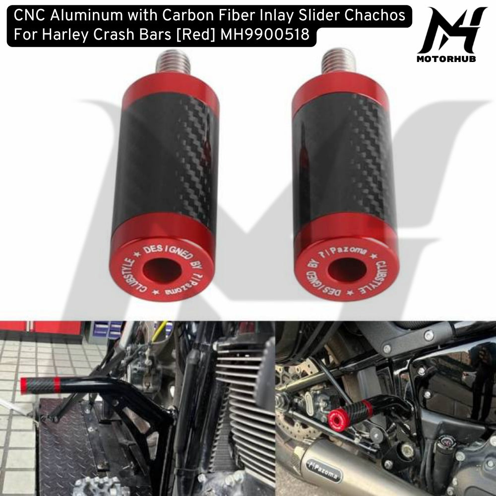 CNC Aluminum with Carbon Fiber Inlay Slider Chachos For Harley Crash Bars [Red] MH9900518