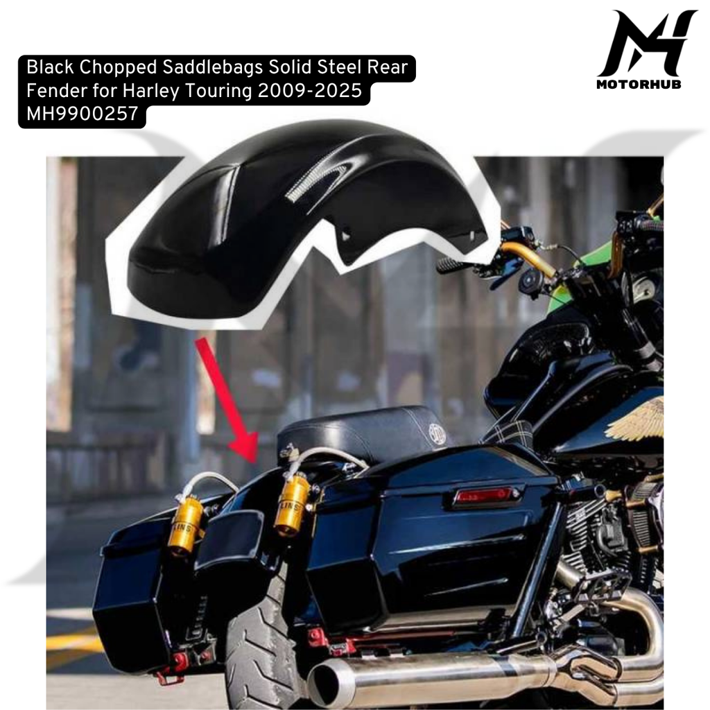 Black Chopped Saddlebags Solid Steel Rear Fender for Harley Touring 2009-2026 MH9900257