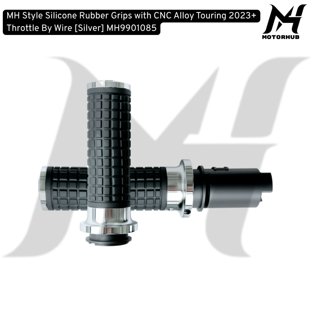 MH Style Silicone Rubber Grips with CNC Alloy Touring 2023+ Throttle By Wire [Silver] MH9901085