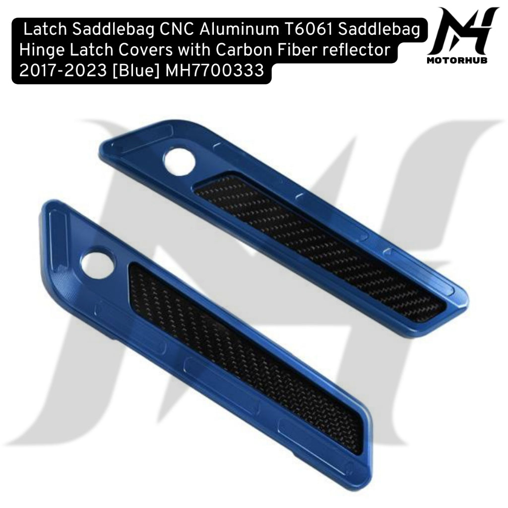 CNC Aluminum T6061 Saddlebag Hinge Latch Covers with Carbon Fiber reflector 2017-2023 [Blue] MH7700333
