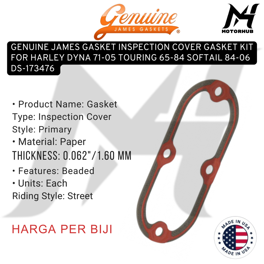 GENUINE JAMES GASKET INSPECTION COVER GASKET KIT FOR HARLEY DYNA 71-05 TOURING 65-84 SOFTAIL 84-06 DS-173476 OEM 6056790