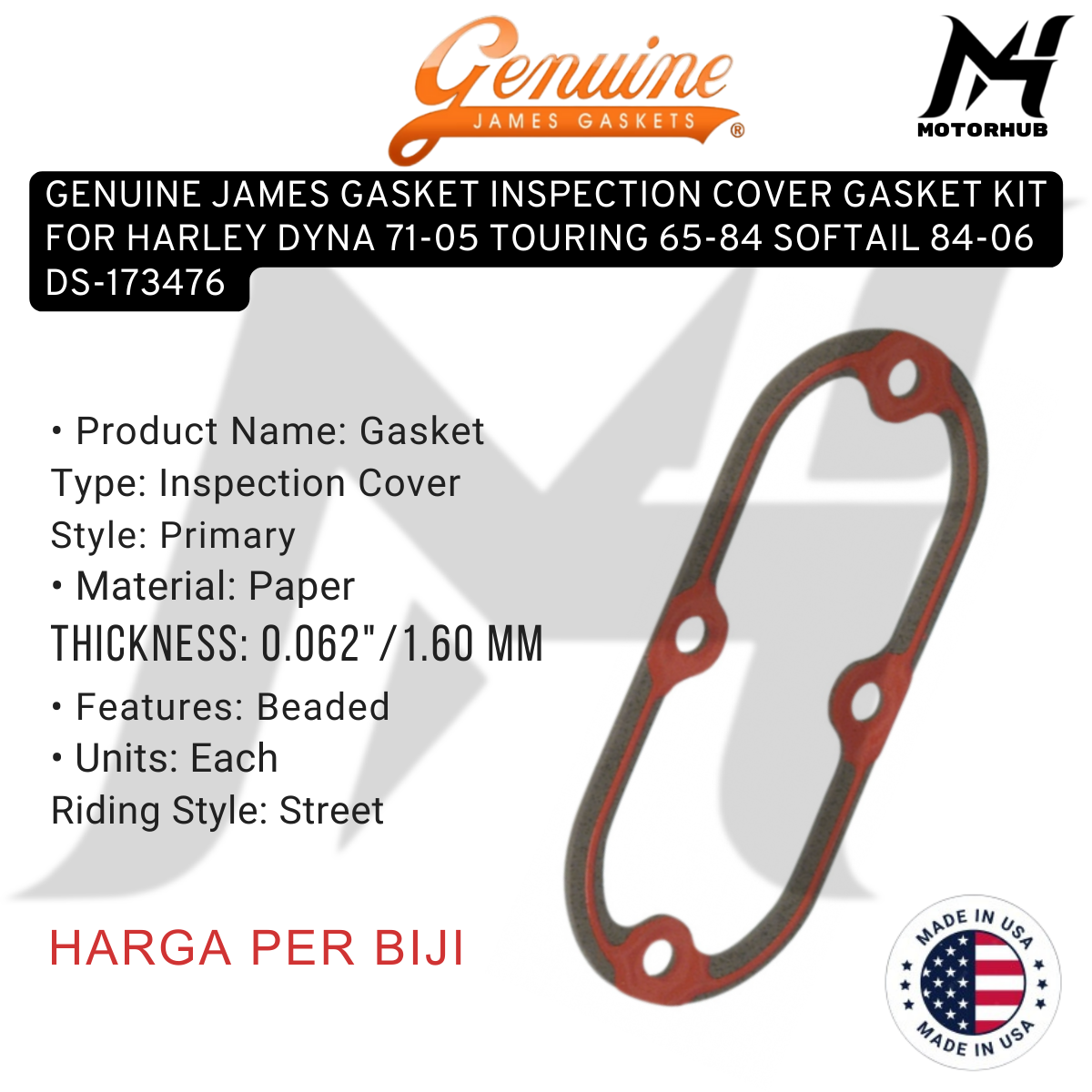 GENUINE JAMES GASKET INSPECTION COVER GASKET KIT FOR HARLEY DYNA 71-05 TOURING 65-84 SOFTAIL 84-06 DS-173476 OEM 6056790
