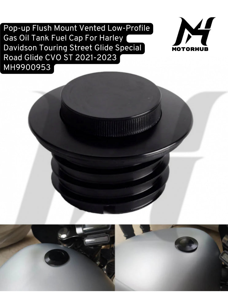 Pop-up Flush Mount Vented Low-Profile Gas Oil Tank Fuel Cap For Harley Davidson Touring Street Glide Special Road Glide CVO ST 2021-2023 MH9900953