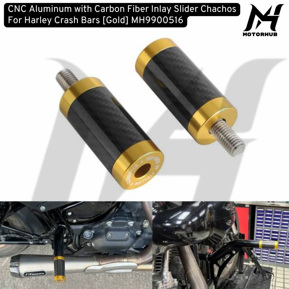 CNC Aluminum with Carbon Fiber Inlay Slider Chachos For Harley Crash Bars [Gold] MH9900516