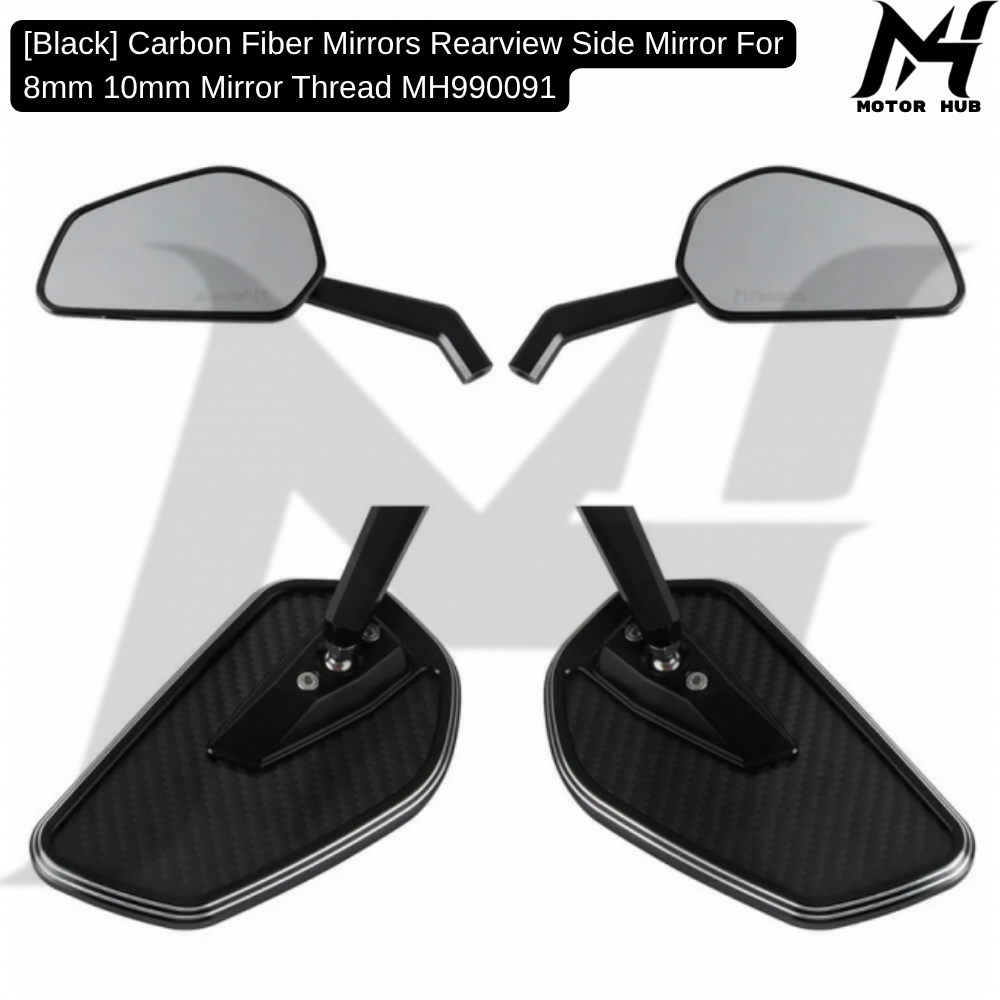 [Black] Carbon Fiber Mirrors Rearview Side Mirror For 8mm 10mm Mirror Thread MH990091