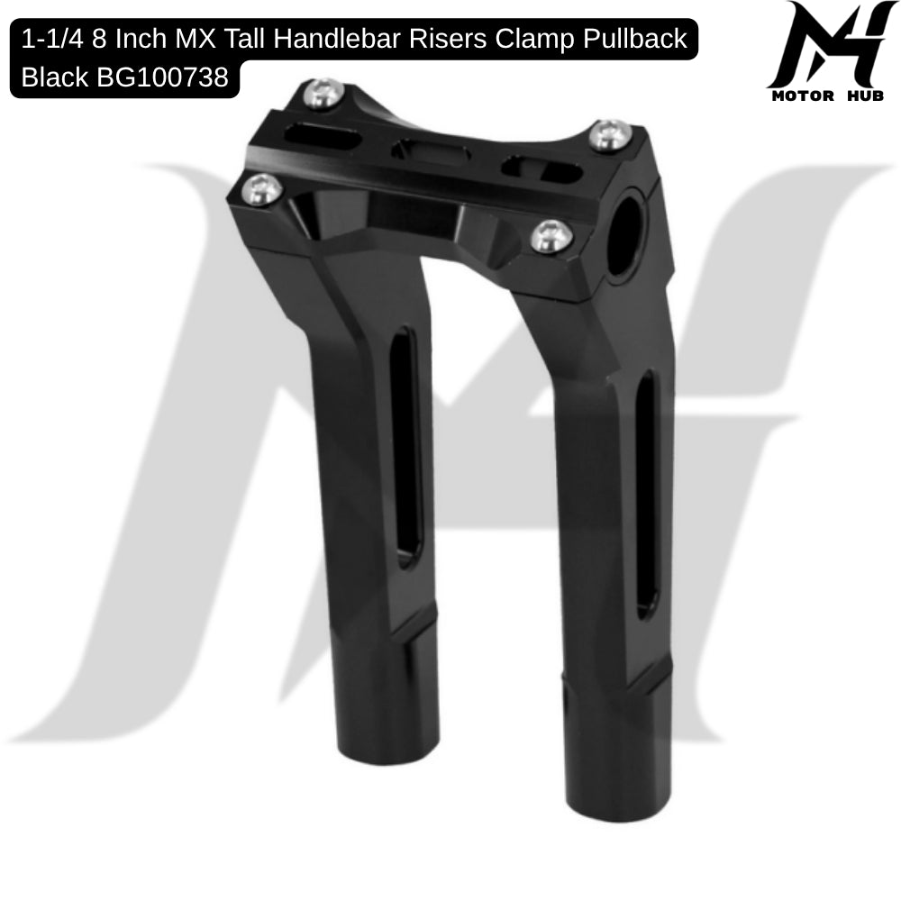 1-1/4 8 Inch MX Tall Handlebar Risers Clamp Pullback Black BG100738
