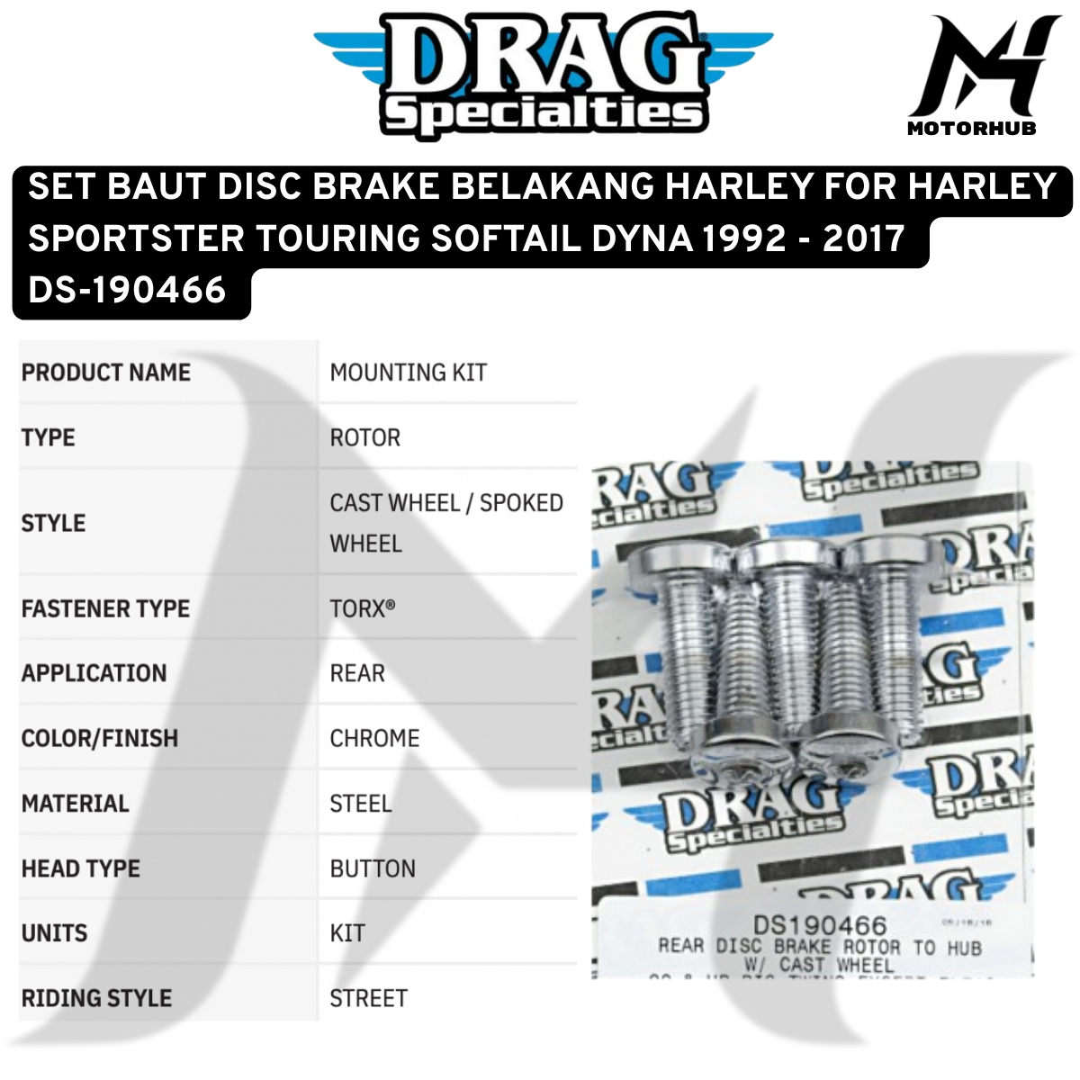 SET BAUT DISC BRAKE BELAKANG HARLEY FOR HARLEY SPORTSTER TOURING SOFTAIL DYNA 1992 - 2017 DS-190466 OEM 43567-92