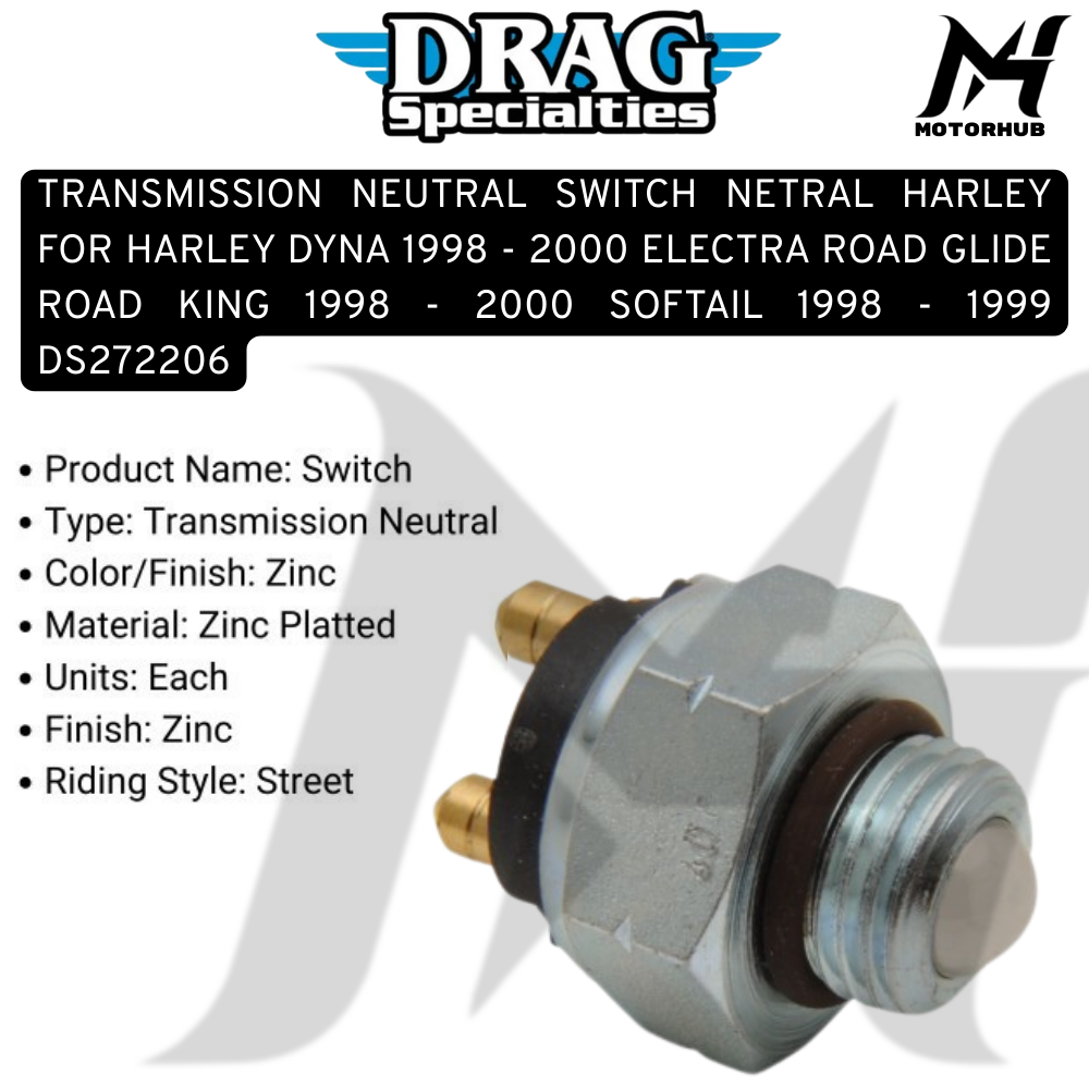 TRANSMISSION NEUTRAL SWITCH NETRAL HARLEY FOR HARLEY DYNA 1998 - 2000 ELECTRA ROAD GLIDE ROAD KING 1998 - 2000 SOFTAIL 1998 - 1999 DS272206 OEM 3390298