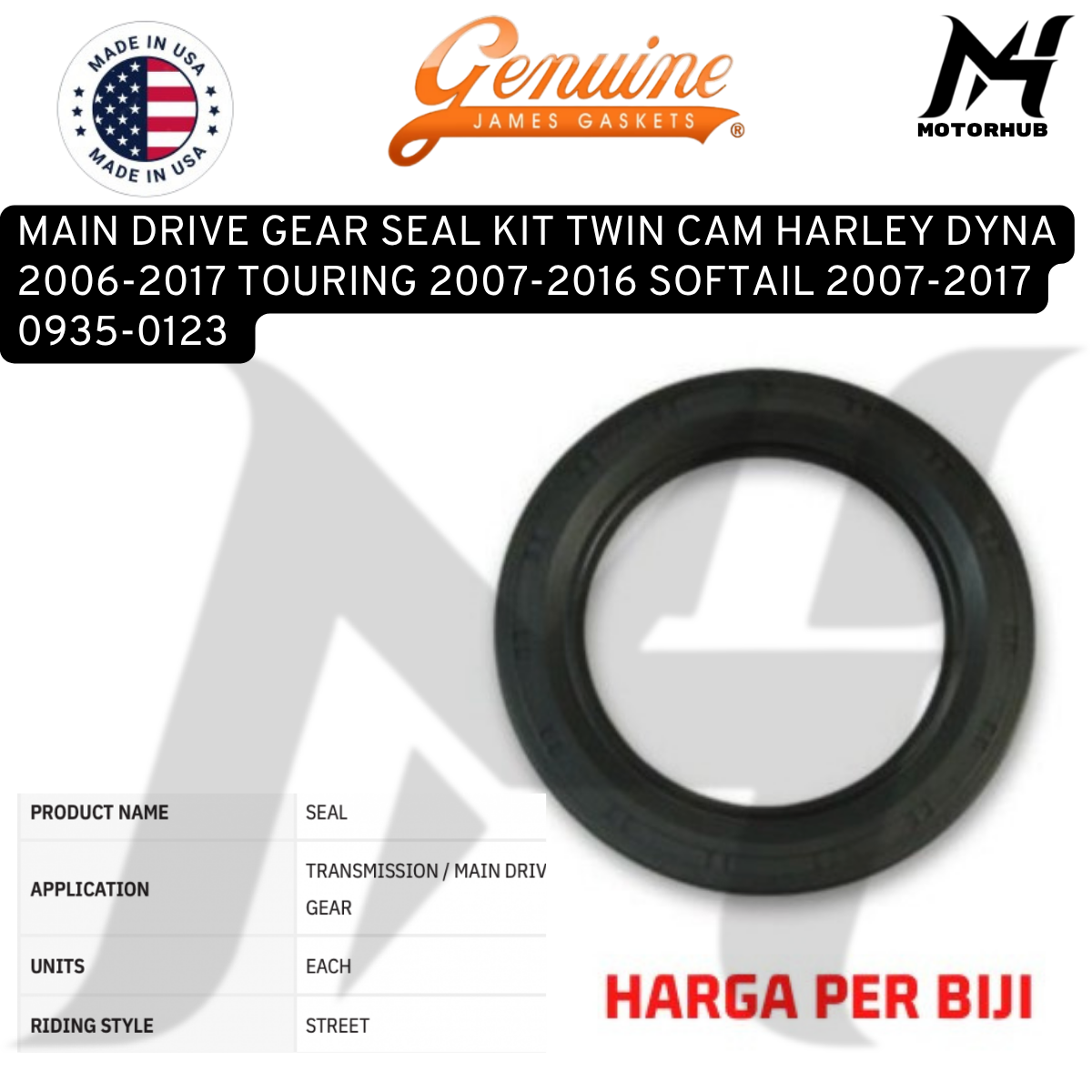 MAIN DRIVE GEAR SEAL KIT TWIN CAM HARLEY DYNA 2006-2017 TOURING 2007-2016 SOFTAIL 2007-2017 0935-0123 OEM 12074