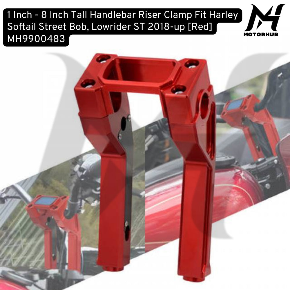 1 Inch - 8 Inch Tall Handlebar Riser Clamp Fit Harley Softail Street Bob, Lowrider ST 2018+ [Red] MH9900483