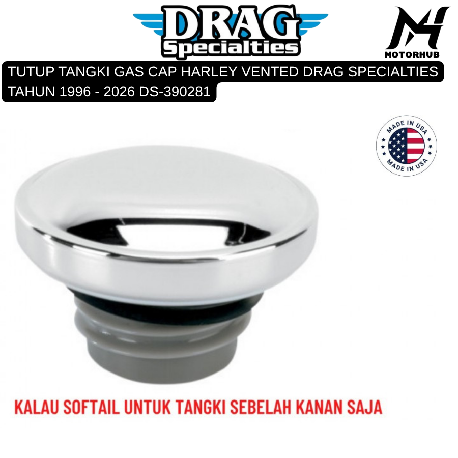TUTUP TANGKI GAS CAP HARLEY VENTED DRAG SPECIALTIES TAHUN 1996 - 2026 DS-390281