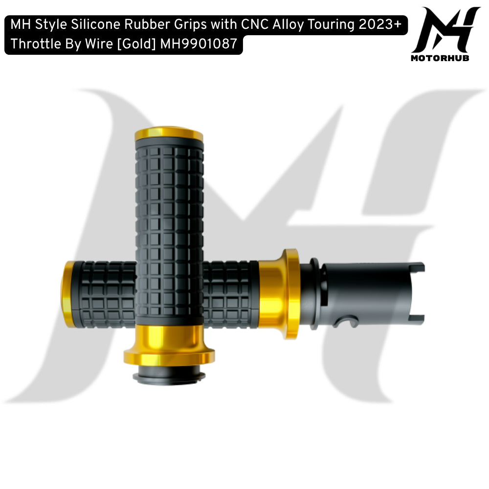 MH Style Silicone Rubber Grips with CNC Alloy Touring 2023+ Throttle By Wire [Gold] MH9901087