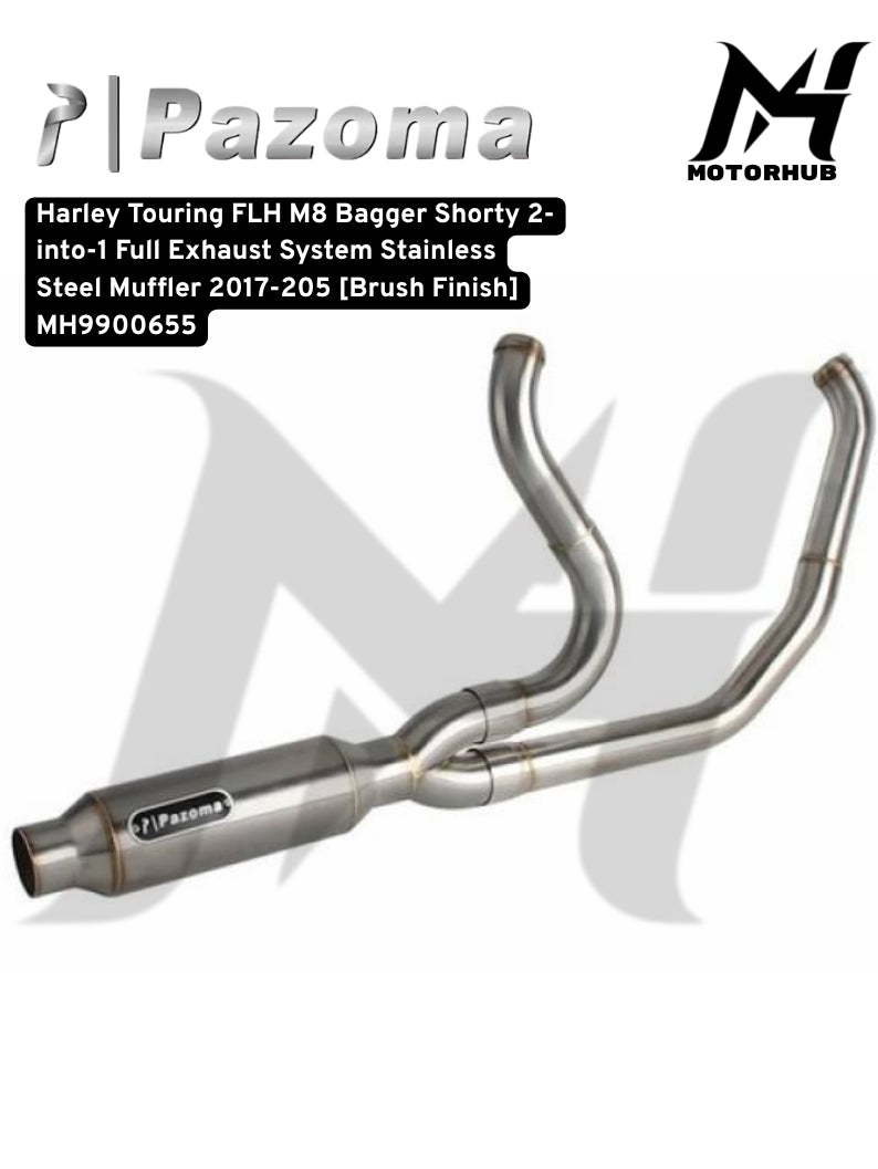 Harley Touring FLH M8 Bagger Shorty 2-into-1 Full Exhaust System Stainless Steel Muffler 2017-205 [Brush Finish] MH9900655