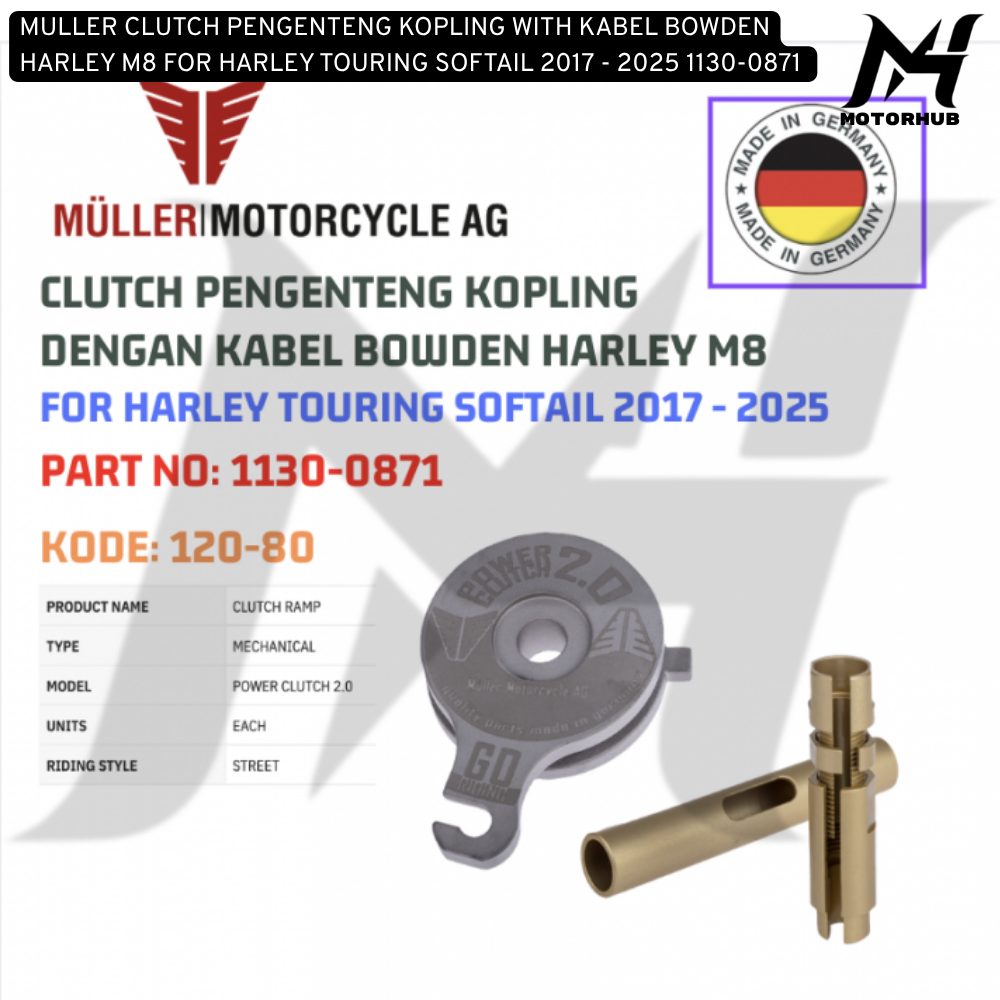 MULLER CLUTCH PENGENTENG KOPLING DENGAN KABEL BOWDEN HARLEY M8 FOR HARLEY TOURING SOFTAIL 2017 - 2025 1130-0871 KODE 120-80