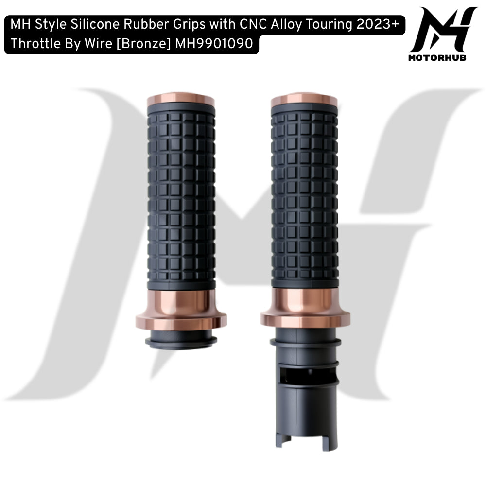 MH Style Silicone Rubber Grips with CNC Alloy Touring 2023+ Throttle By Wire [Bronze] MH9901090