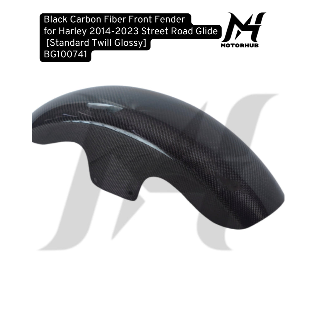 Black Carbon Fiber Front Fender for Harley 2014-2023 Street Road Glide [Standard Twill Glossy] BG100741