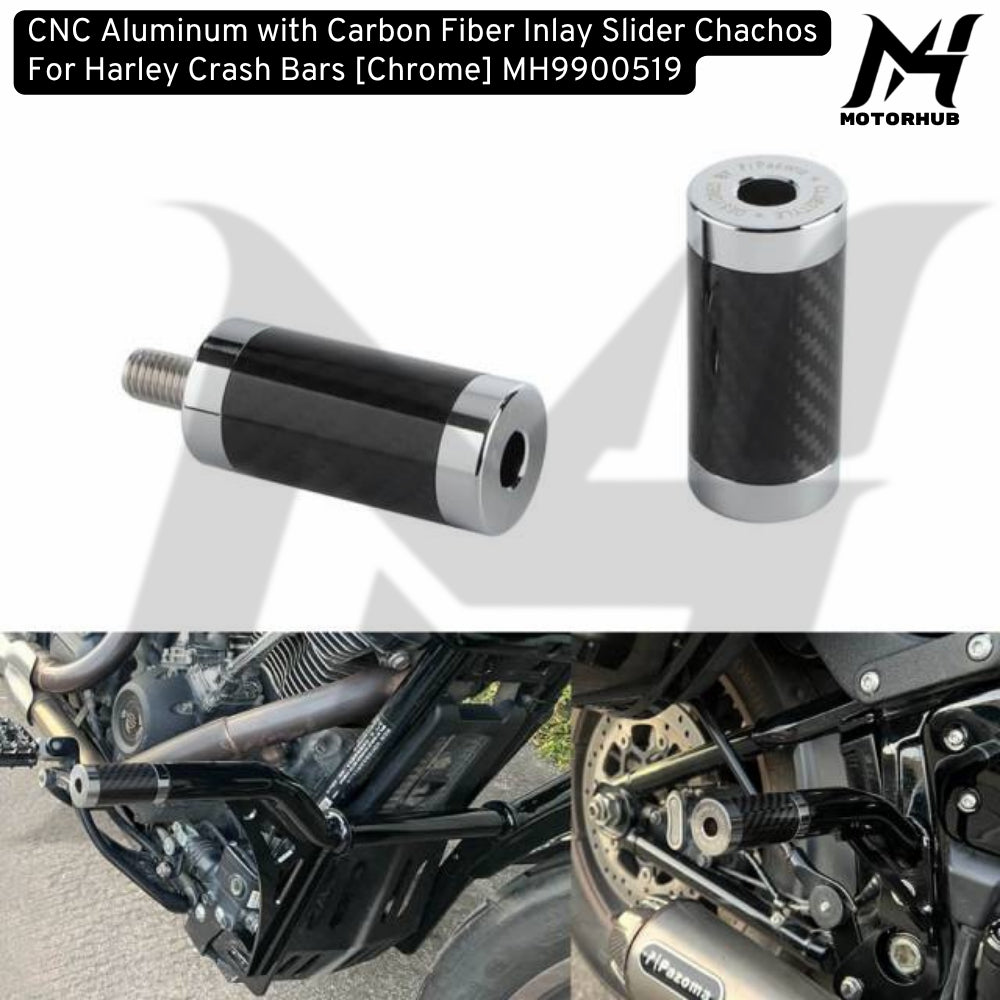 CNC Aluminum with Carbon Fiber Inlay Slider Chachos For Harley Crash Bars [Chrome] MH9900519