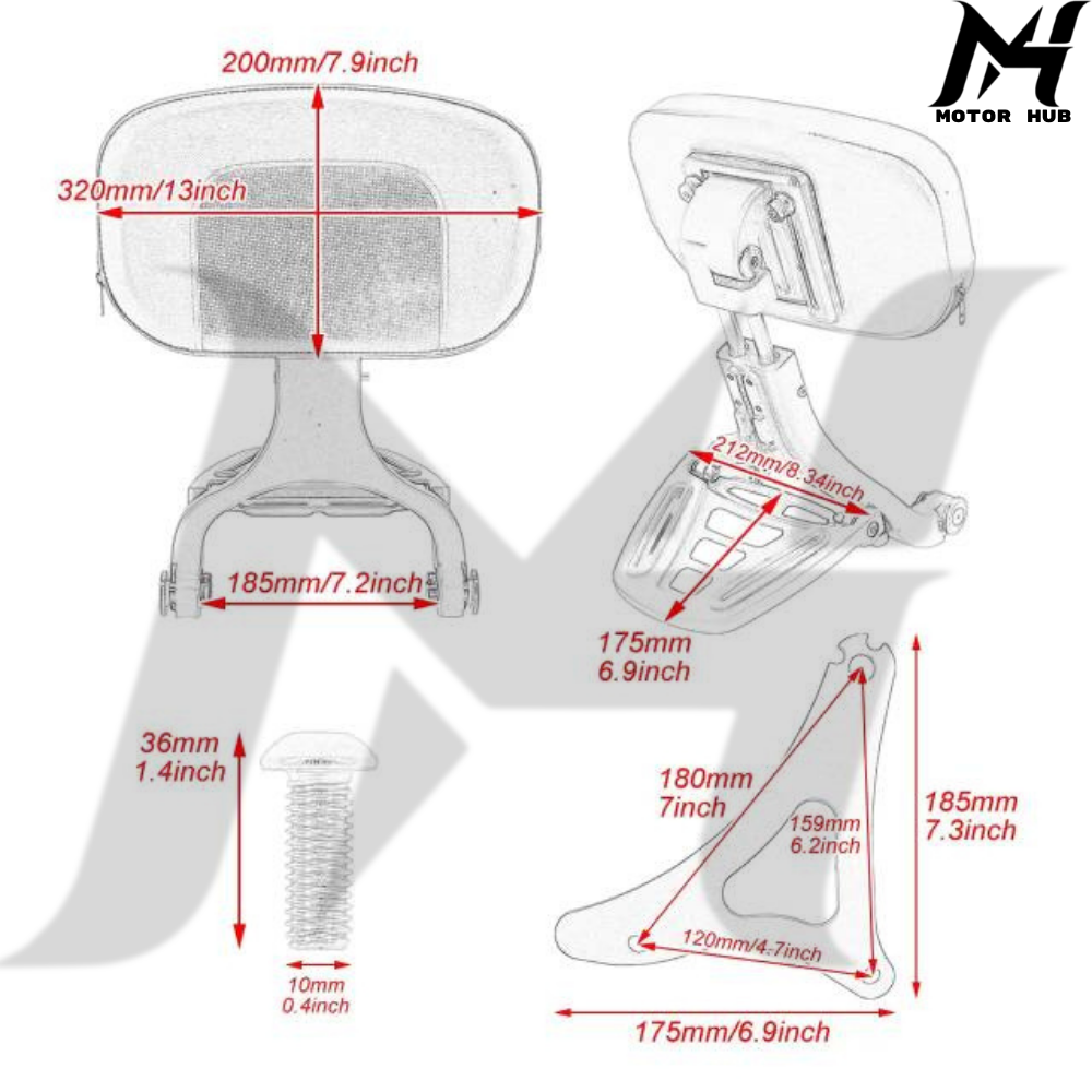 Adjustable Rider Passenger Backrest Fit for Harley Touring 14-24 [Chrome] MH9900235