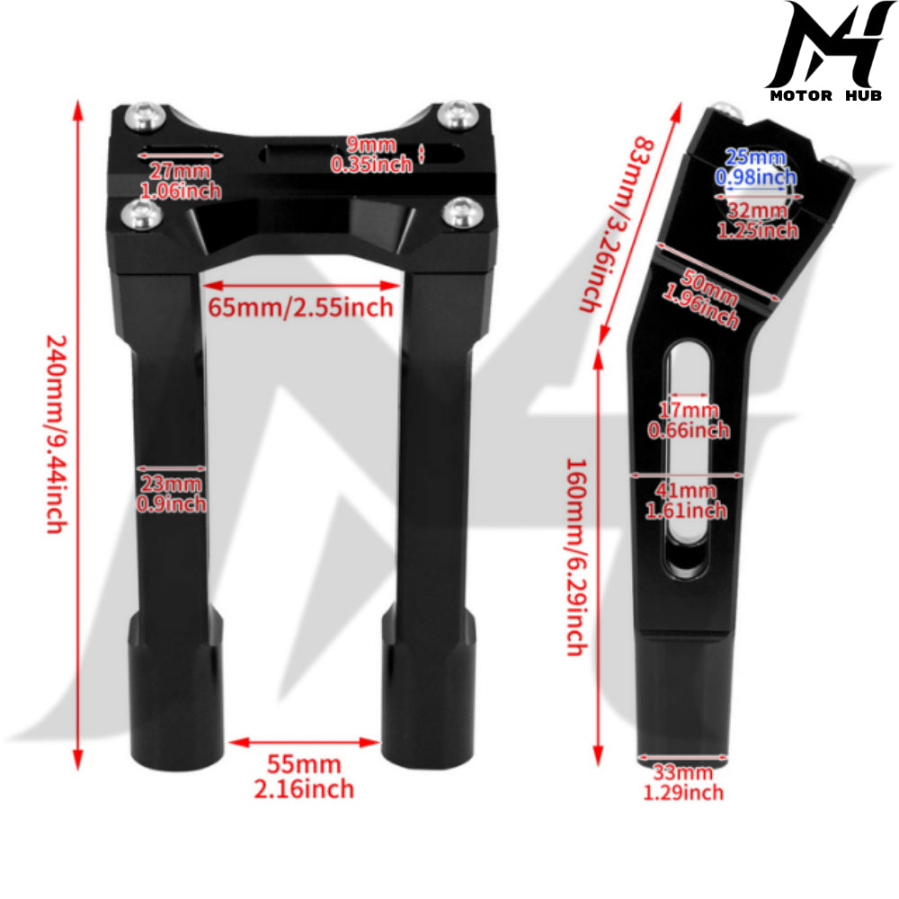 1-1/4 8 Inch MX Tall Handlebar Risers Clamp Pullback Black BG100738