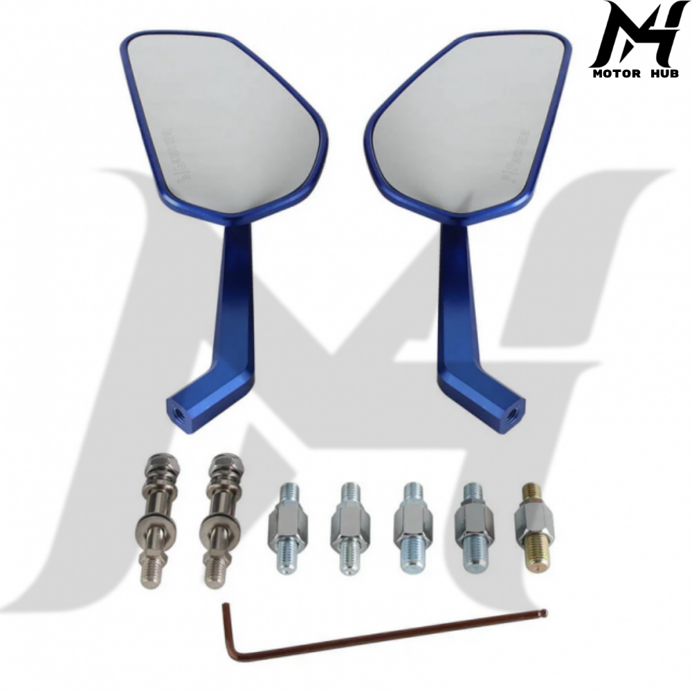 [Blue] Carbon Fiber Mirrors Rearview Side Mirror For 8mm 10mm Mirror Thread MH990094