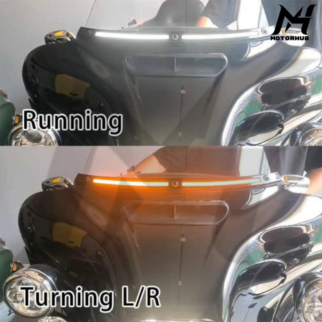 Motorcycle LED Windshield Trim Flow Turn Singal in Amber White DRL for Harley Touring 2014-2024 MH9900510