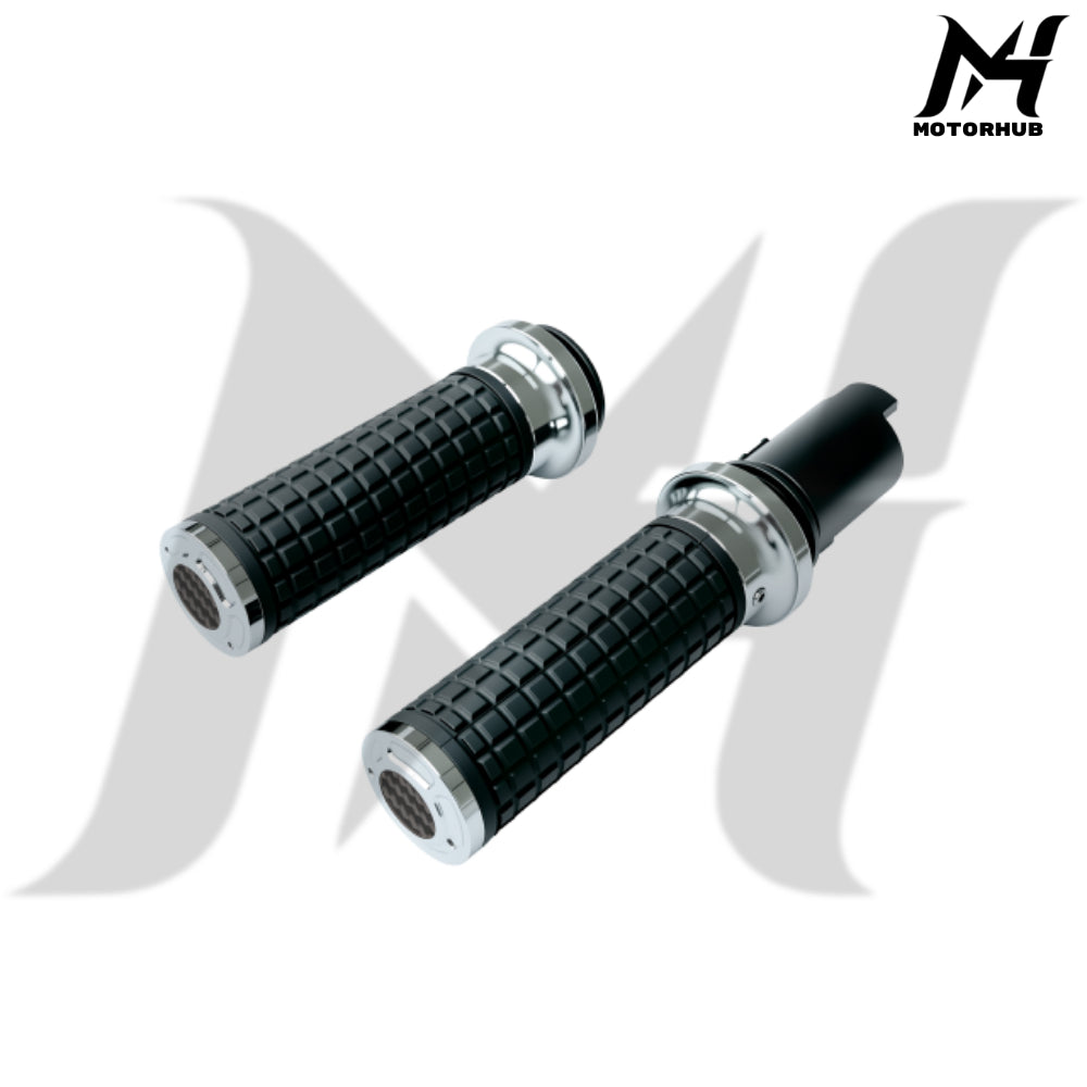 MH Style Silicone Rubber Grips with CNC Alloy Touring 2023+ Throttle By Wire [Silver] MH9901085