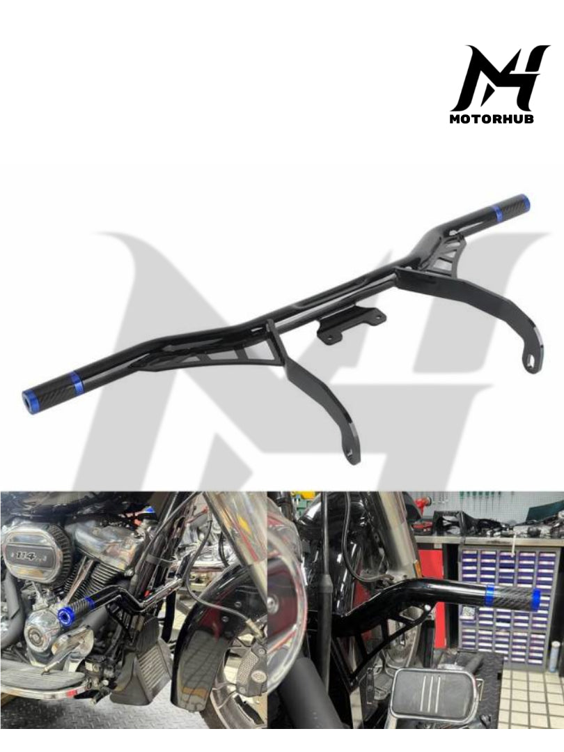 Front Highway Engine Guard Crash Bar Frame Slider Flat-Out Bar For Harley Touring Road King Road Glide Electra Street Glide FLHR FLHT 2014-24 [Blue] MH9900467