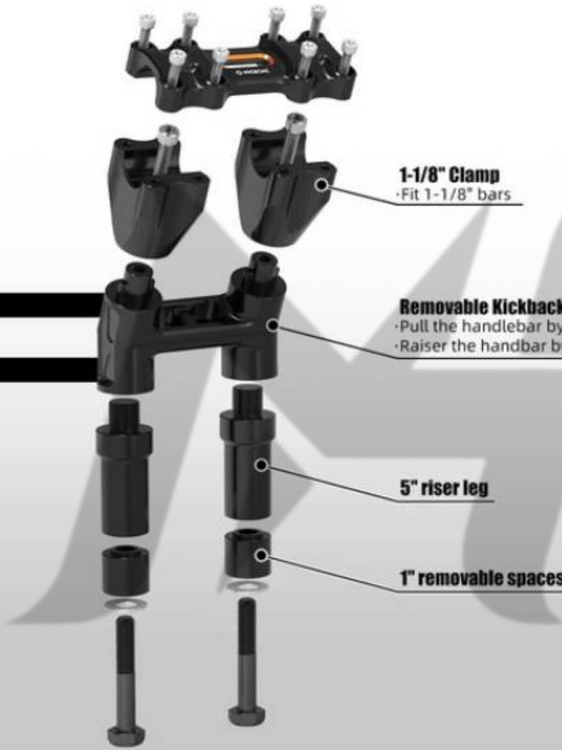 Riser NICE CNC 8inch clamp 1-1/8 Inch Modular Kickback Isolated Handlebar Riser 8 Inch Backward 1.5 [Black] MH9900653