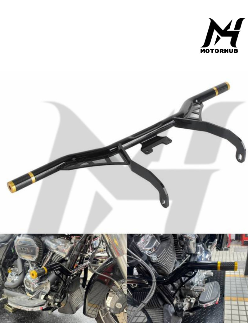 Front Highway Engine Guard Crash Bar Frame Slider Flat-Out Bar For Harley Touring Road King Road Glide Electra Street Glide FLHR FLHT 2014-24 [Gold] MH9900463