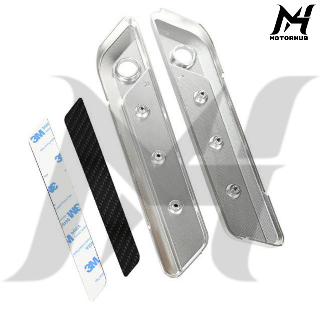 CNC Aluminum T6061 Saddlebag Hinge Latch Covers with Carbon Fiber reflector 2017-2023 [Silver] MH7700330