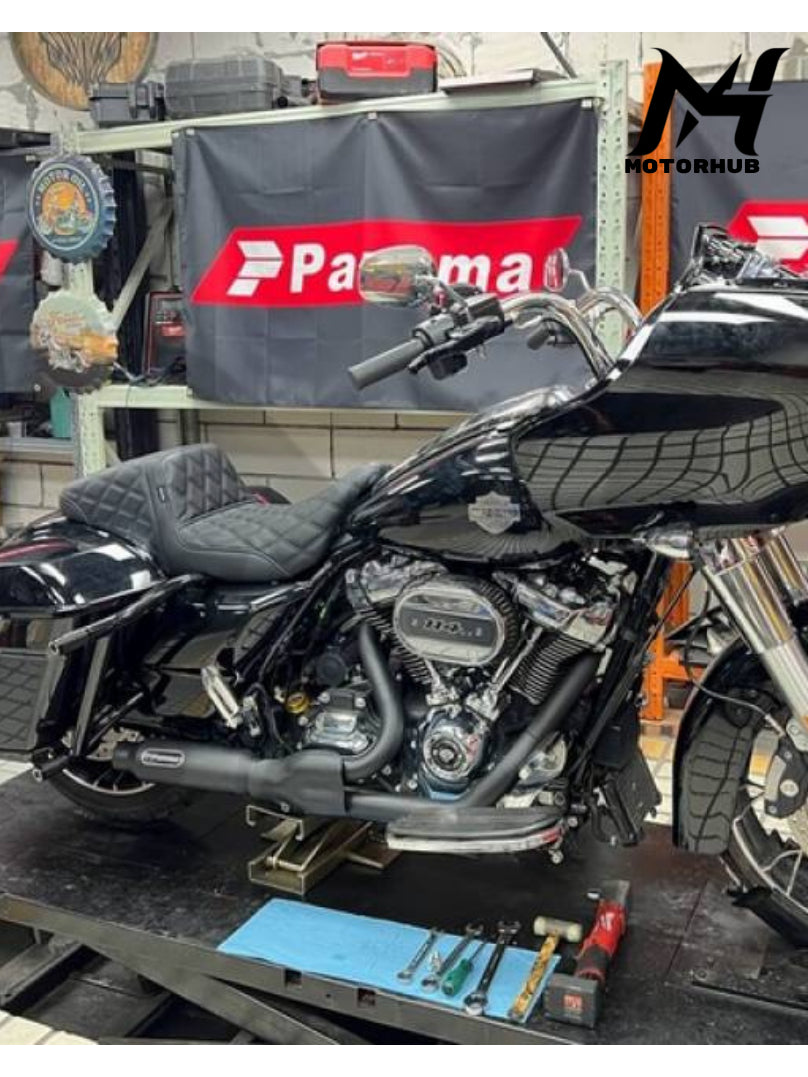 Harley Touring FLH M8 Bagger Shorty 2-into-1 Full Exhaust System Stainless Steel Muffler 2017-205 [Black] MH9900654