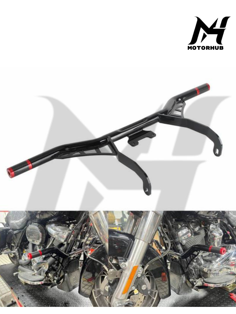 Front Highway Engine Guard Crash Bar Frame Slider Flat-Out Bar For Harley Touring Road King Road Glide Electra Street Glide FLHR FLHT 2014-24 [Red] MH9900465