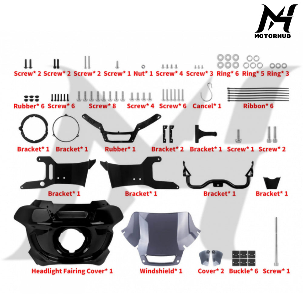 Gloss Black Front Headlight Fairing with 8” Windshield for Harley Dyna 06-17 MH9901141