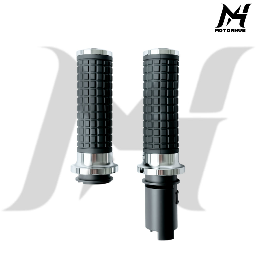 MH Style Silicone Rubber Grips with CNC Alloy Touring 2023+ Throttle By Wire [Silver] MH9901085