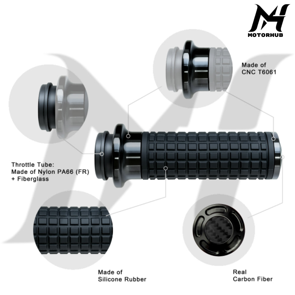 MH Style Silicone Rubber Grips with CNC Alloy Throttle By Cable [Black] MH9901076