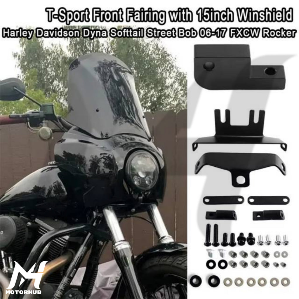 Fairing Club Style TSport Front Fairing with 15inch  Smoke Windshield for Dyna [Black-Orange] Fairing Dyna MH9900750
