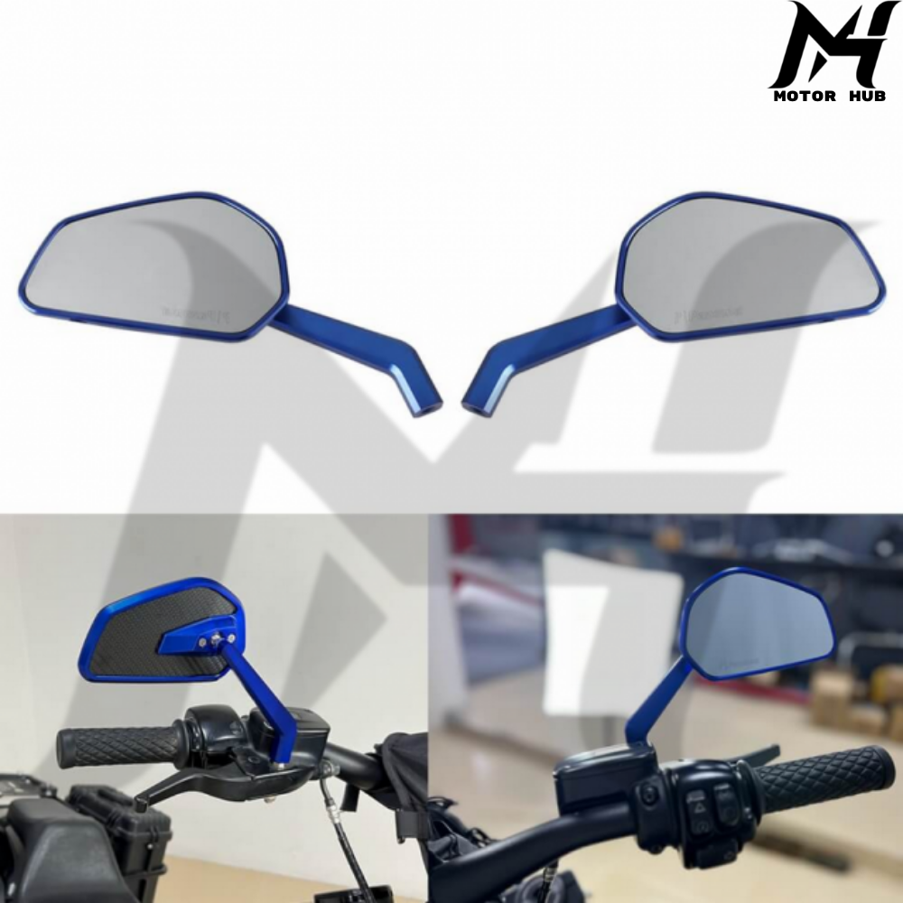 [Blue] Carbon Fiber Mirrors Rearview Side Mirror For 8mm 10mm Mirror Thread MH990094