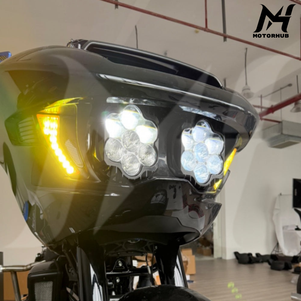 Road Shark Style headlight with bracket kit 2024+ Gen2  Road Glide [White-Yellow] Lampu Road Glide 2024 Lampu Harley MH9901008