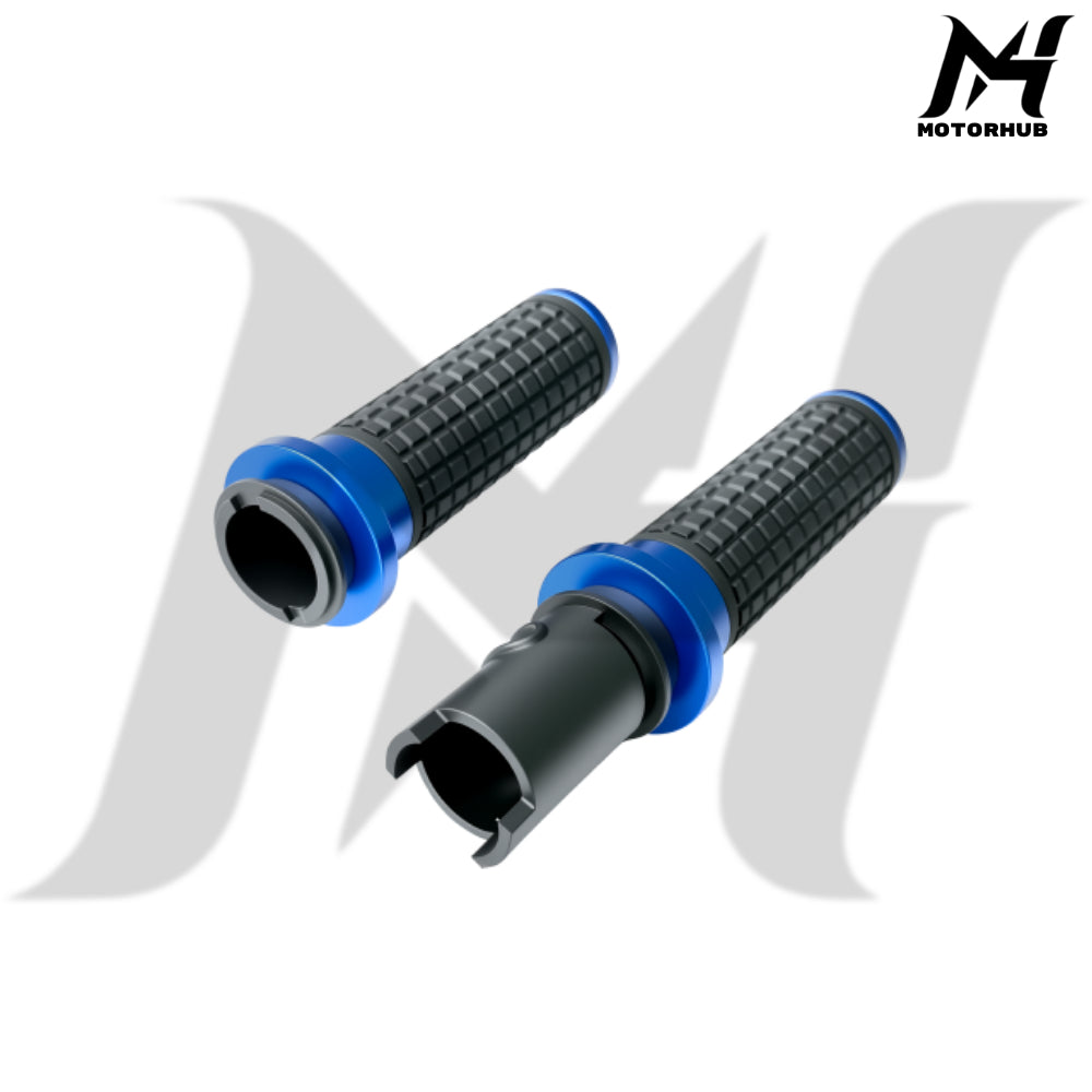 MH Style Silicone Rubber Grips with CNC Alloy Touring 2023+ Throttle By Wire [Blue] MH9901088