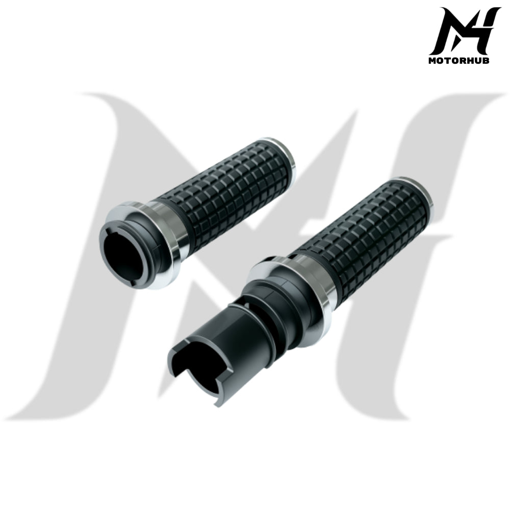 MH Style Silicone Rubber Grips with CNC Alloy Touring 2023+ Throttle By Wire [Silver] MH9901085