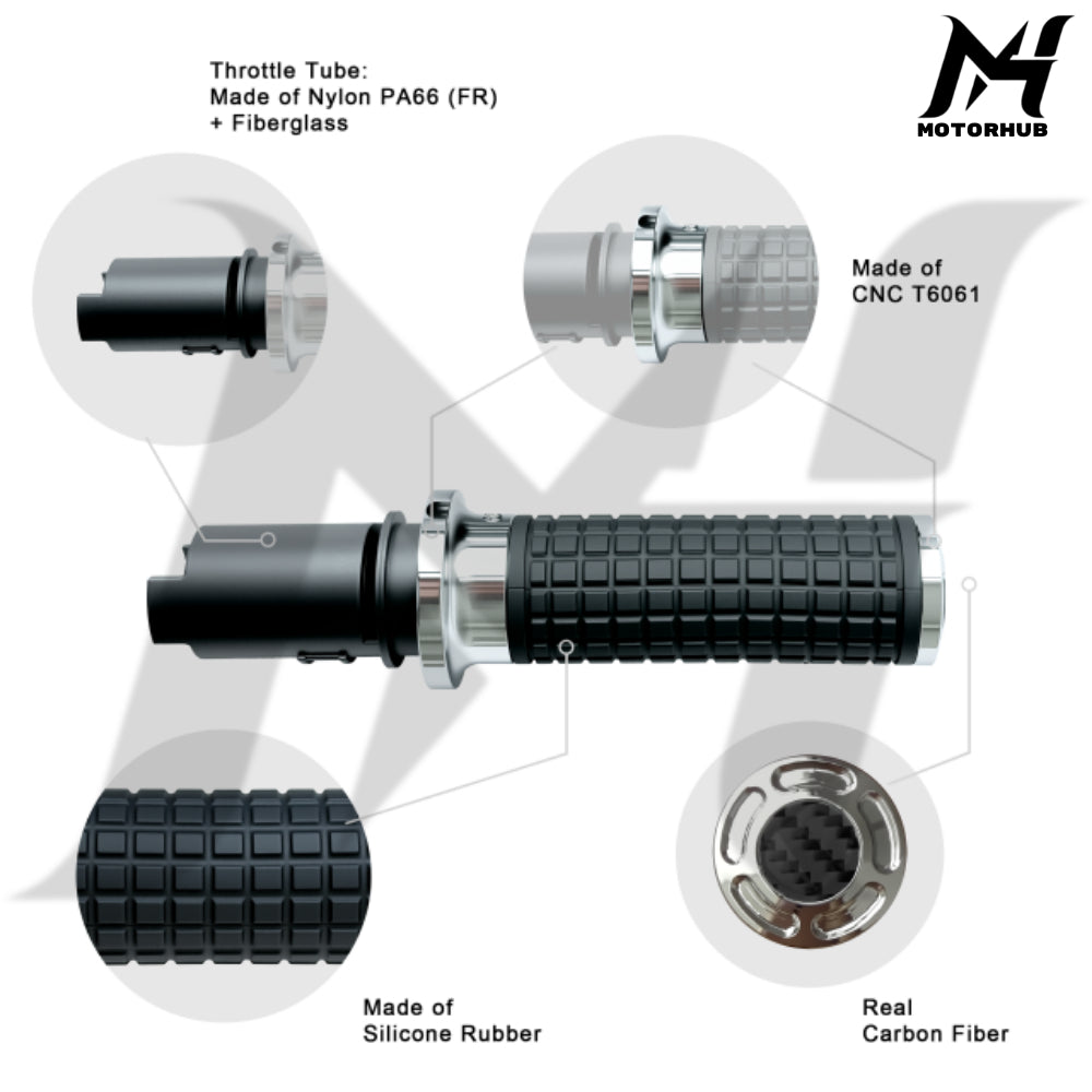 MH Style Silicone Rubber Grips with CNC Alloy Touring 2023+ Throttle By Wire [Silver] MH9901085